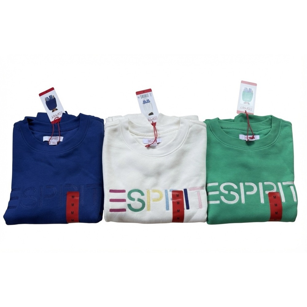 Esprit Costco Crewneck Sweatshirt 3 Pack Medium Blue Green White Retro Logo NWT